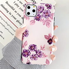 Custodia Silicone Gel Morbida Fiori Cover S08 per Apple iPhone 11 Pro Max Viola