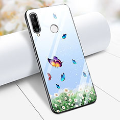 Custodia Silicone Laterale Farfalla Specchio Cover per Huawei Nova 4e Cielo Blu