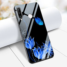 Custodia Silicone Laterale Fiori Specchio Cover M02 per Huawei P30 Lite New Edition Blu