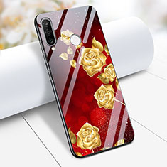 Custodia Silicone Laterale Fiori Specchio Cover per Huawei P30 Lite Rosso