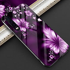 Custodia Silicone Laterale Fiori Specchio Cover per Huawei P30 Viola