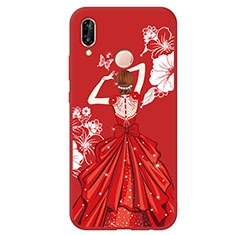 Custodia Silicone Morbida Abito Ragazza Cover per Huawei P20 Lite Rosso