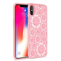 Custodia Silicone Morbida Fiori 3D per Apple iPhone X Rosa