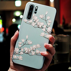 Custodia Silicone Morbida Fiori per Huawei P30 Pro New Edition Ciano