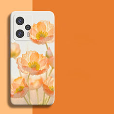 Custodia Silicone Morbida Fiori per Xiaomi Redmi Note 12 Turbo 5G Arancione