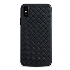 Custodia Silicone Morbida In Pelle C01 per Apple iPhone X Nero