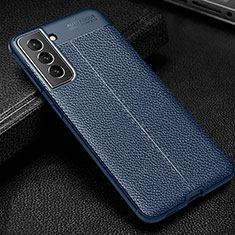 Custodia Silicone Morbida In Pelle Cover A01 per Samsung Galaxy S21 5G Blu