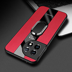 Custodia Silicone Morbida In Pelle Cover con Magnetico Anello Supporto PB1 per OnePlus 11R 5G Rosso