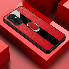 Custodia Silicone Morbida In Pelle Cover con Magnetico Anello Supporto PB1 per OnePlus 9 5G Rosso