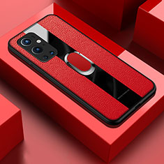 Custodia Silicone Morbida In Pelle Cover con Magnetico Anello Supporto PB1 per OnePlus 9 Pro 5G Rosso