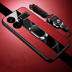 Custodia Silicone Morbida In Pelle Cover con Magnetico Anello Supporto PB1 per Realme GT Neo6 5G Rosso