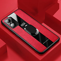 Custodia Silicone Morbida In Pelle Cover con Magnetico Anello Supporto PB1 per Xiaomi Mi 11i 5G Rosso