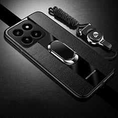 Custodia Silicone Morbida In Pelle Cover con Magnetico Anello Supporto PB1 per Xiaomi Mi 14 5G Nero