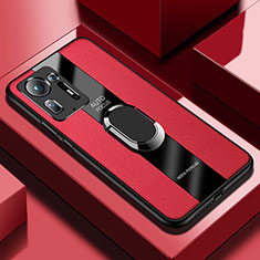 Custodia Silicone Morbida In Pelle Cover con Magnetico Anello Supporto PB1 per Xiaomi Mi Mix 4 5G Rosso