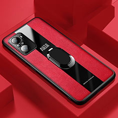 Custodia Silicone Morbida In Pelle Cover con Magnetico Anello Supporto PB1 per Xiaomi Redmi K40 Pro 5G Rosso