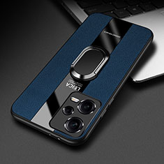 Custodia Silicone Morbida In Pelle Cover con Magnetico Anello Supporto PB1 per Xiaomi Redmi Note 12 5G Blu