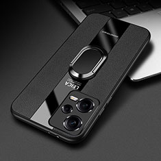 Custodia Silicone Morbida In Pelle Cover con Magnetico Anello Supporto PB1 per Xiaomi Redmi Note 12 5G Nero
