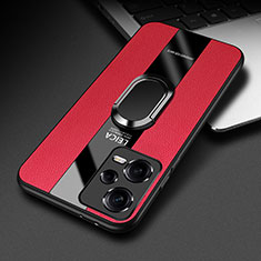 Custodia Silicone Morbida In Pelle Cover con Magnetico Anello Supporto PB1 per Xiaomi Redmi Note 12 5G Rosso