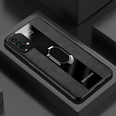 Custodia Silicone Morbida In Pelle Cover con Magnetico Anello Supporto PB1 per Xiaomi Redmi Note 9 4G Nero