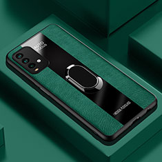 Custodia Silicone Morbida In Pelle Cover con Magnetico Anello Supporto PB1 per Xiaomi Redmi Note 9 4G Verde