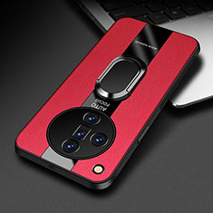 Custodia Silicone Morbida In Pelle Cover con Magnetico Anello Supporto PB2 per Oppo Find X7 Ultra 5G Rosso