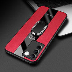 Custodia Silicone Morbida In Pelle Cover con Magnetico Anello Supporto PB2 per Vivo V27 Pro 5G Rosso