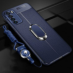 Custodia Silicone Morbida In Pelle Cover con Magnetico Anello Supporto per Huawei Honor Play4 5G Blu