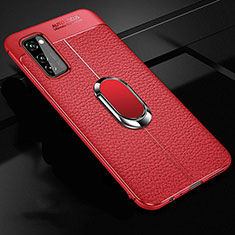 Custodia Silicone Morbida In Pelle Cover con Magnetico Anello Supporto per Huawei Honor V30 Pro 5G Rosso