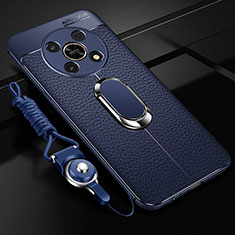 Custodia Silicone Morbida In Pelle Cover con Magnetico Anello Supporto per Huawei Honor X9 5G Blu