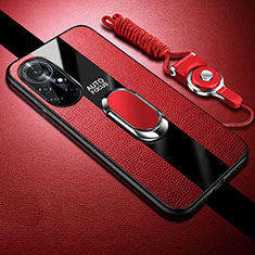 Custodia Silicone Morbida In Pelle Cover con Magnetico Anello Supporto per Huawei Nova 8 Pro 5G Rosso