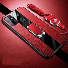 Custodia Silicone Morbida In Pelle Cover con Magnetico Anello Supporto per Oppo A53s Rosso