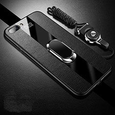 Custodia Silicone Morbida In Pelle Cover con Magnetico Anello Supporto per Oppo AX5 Nero