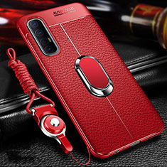 Custodia Silicone Morbida In Pelle Cover con Magnetico Anello Supporto per Oppo Find X2 Neo Rosso