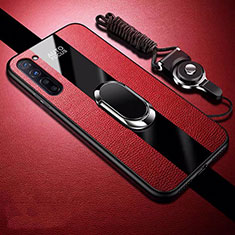 Custodia Silicone Morbida In Pelle Cover con Magnetico Anello Supporto per Oppo Reno3 Rosso