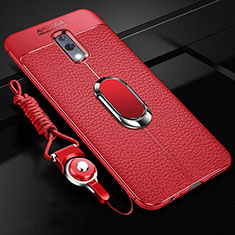 Custodia Silicone Morbida In Pelle Cover con Magnetico Anello Supporto per Realme X Rosso