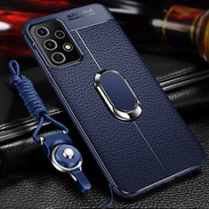 Custodia Silicone Morbida In Pelle Cover con Magnetico Anello Supporto per Samsung Galaxy A52 4G Blu