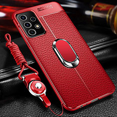 Custodia Silicone Morbida In Pelle Cover con Magnetico Anello Supporto per Samsung Galaxy A52 4G Rosso