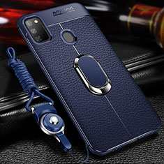 Custodia Silicone Morbida In Pelle Cover con Magnetico Anello Supporto per Samsung Galaxy M30s Blu