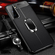 Custodia Silicone Morbida In Pelle Cover con Magnetico Anello Supporto per Samsung Galaxy S21 5G Nero