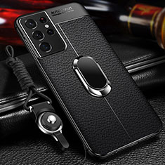 Custodia Silicone Morbida In Pelle Cover con Magnetico Anello Supporto per Samsung Galaxy S24 Ultra 5G Nero