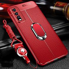 Custodia Silicone Morbida In Pelle Cover con Magnetico Anello Supporto per Vivo Y12s Rosso