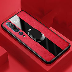 Custodia Silicone Morbida In Pelle Cover con Magnetico Anello Supporto per Xiaomi Mi 10 Pro Rosso