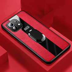 Custodia Silicone Morbida In Pelle Cover con Magnetico Anello Supporto per Xiaomi Mi 11 Lite 5G NE Rosso