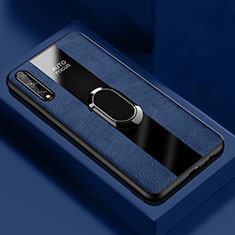 Custodia Silicone Morbida In Pelle Cover con Magnetico Anello Supporto S01 per Huawei Enjoy 10S Blu