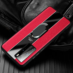 Custodia Silicone Morbida In Pelle Cover con Magnetico Anello Supporto S01 per Huawei Honor 30 Rosso