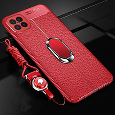 Custodia Silicone Morbida In Pelle Cover con Magnetico Anello Supporto S01 per Huawei Nova 8 SE 5G Rosso