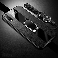 Custodia Silicone Morbida In Pelle Cover con Magnetico Anello Supporto S01 per Huawei Y9 Prime (2019) Nero