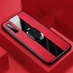 Custodia Silicone Morbida In Pelle Cover con Magnetico Anello Supporto S01 per Oppo F15 Rosso