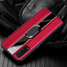 Custodia Silicone Morbida In Pelle Cover con Magnetico Anello Supporto S01 per Oppo Find X2 Rosso