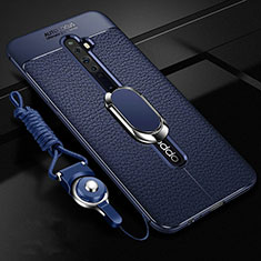 Custodia Silicone Morbida In Pelle Cover con Magnetico Anello Supporto S01 per Oppo Reno2 Z Blu